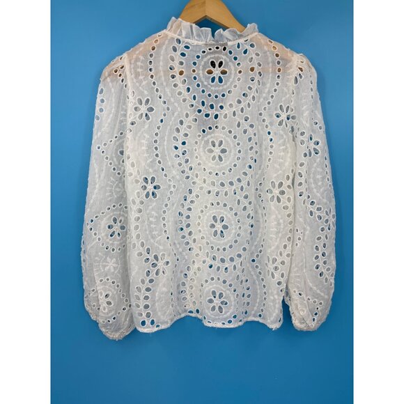 Liv Los Angeles Eyelet Long Sleeve Button Blouse V-Neck Boho White Medium NEW - Picture 5 of 5